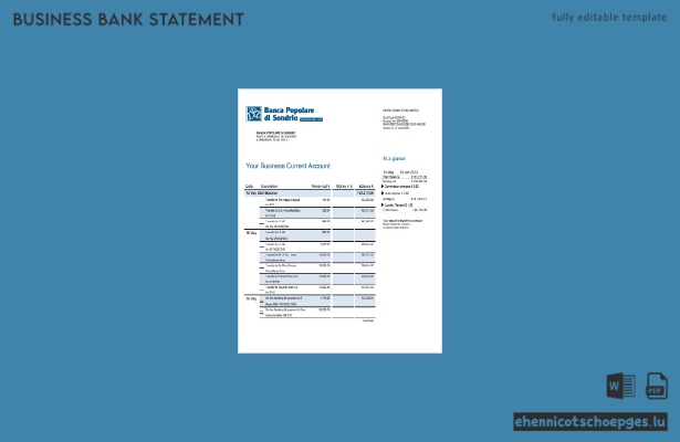 Beispielvorschau für den Geschäftskontoauszug der Banca Populaire di Sondrio als Word- und PDF-Datei
